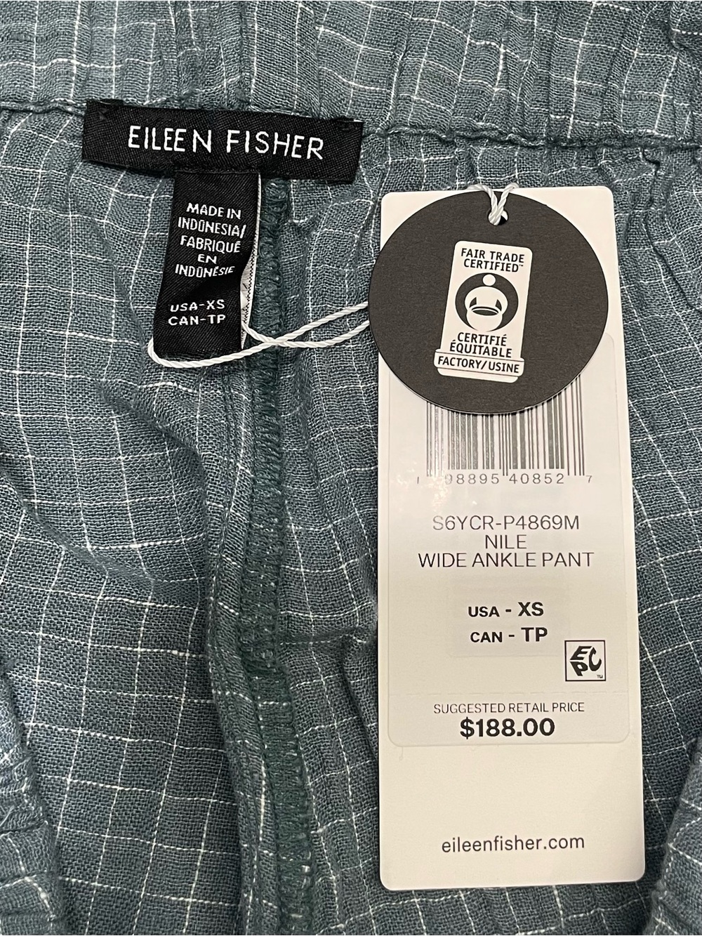 NWT Eileen Fisher Womens  Wide Nile Ankle Pant Blue Size XS - Picture 2 of 7